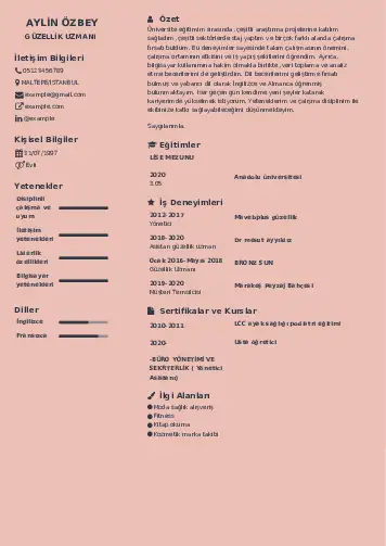 Güzellik Uzmanı Cv Örnekleri  cv indir